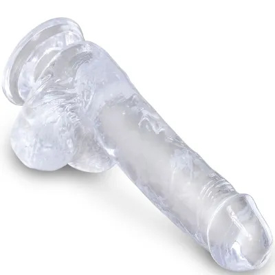 Průhledné realistické dildo King Cock Clear s varlaty a přísavkou, 13,5 cm - obrázek 3