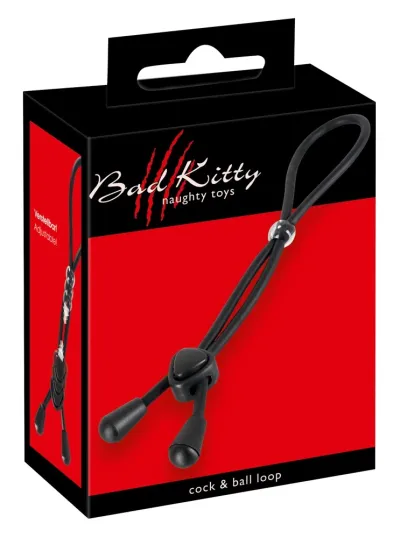 Nastavitelný erekční kroužek se smyčkou Black Label, silikon, černý, 38 cm