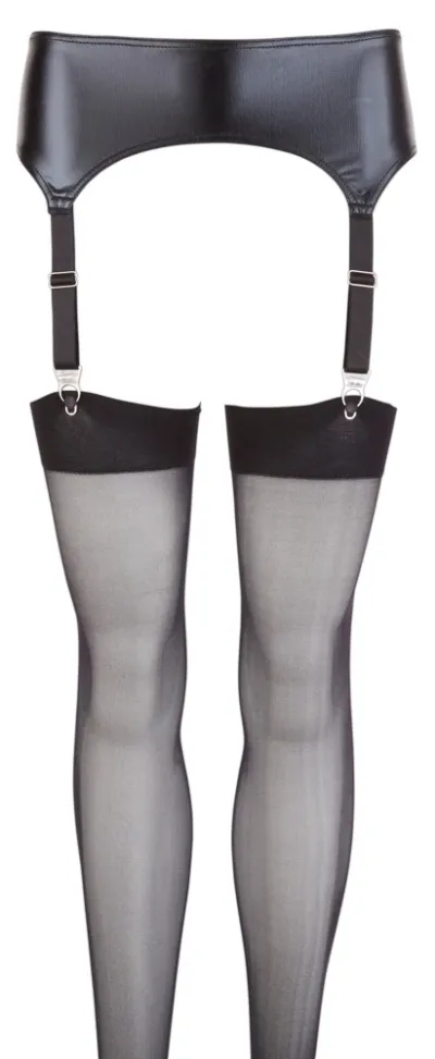 Podvazkový pás Cottelli LINGERIE v lesklém wetlook provedení, černý, S - obrázek 7