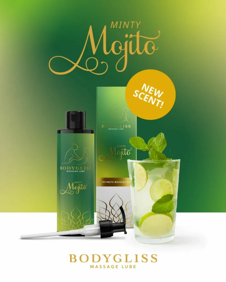 Masážní a lubrikační olej BodyGliss Minty Mojito, na silikonové bázi, 150 ml - obrázek 2