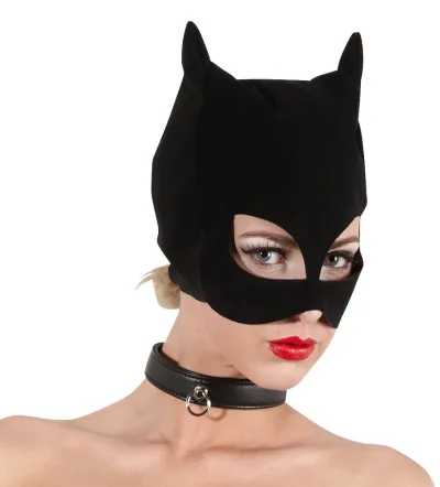 Kočičí maska Bad Kitty ve vzhledu nubuku, otvory pro oči a ústa, černá - obrázek 2