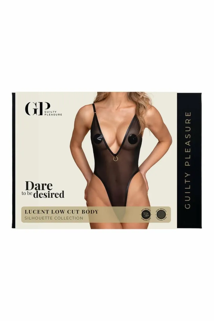 Průhledné síťované body Guilty Pleasure Lucent Low Cut s hlubokým výstřihem, S/M