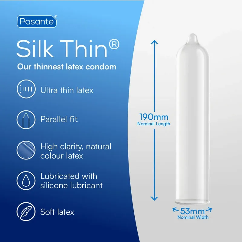 Ultratenké kondomy Pasante Silk Thin, 53 mm, 12 ks - obrázek 4