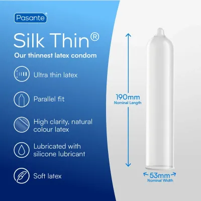 Ultratenké kondomy Pasante Silk Thin, 53 mm, 12 ks - obrázek 4