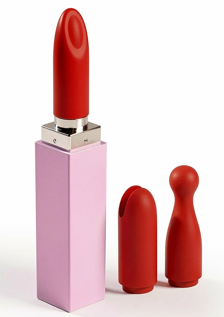 Minivibrátor ve tvaru rtěnky Xocoon Sealed With A Kiss, 3 nástavce, červený