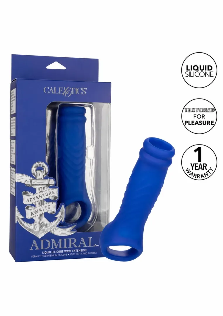 Návlek na penis CalExotics Admiral Wave Extension, tekutý silikon, modrý - obrázek 5