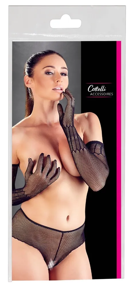 Síťované rukavice Cottelli Collection po loket, černé, S-L