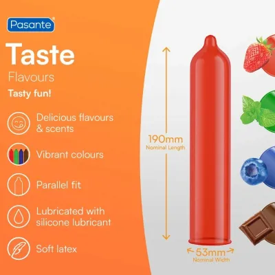 Kondomy Pasante Blueberry s příchutí borůvky, modré, 144 ks - obrázek 3