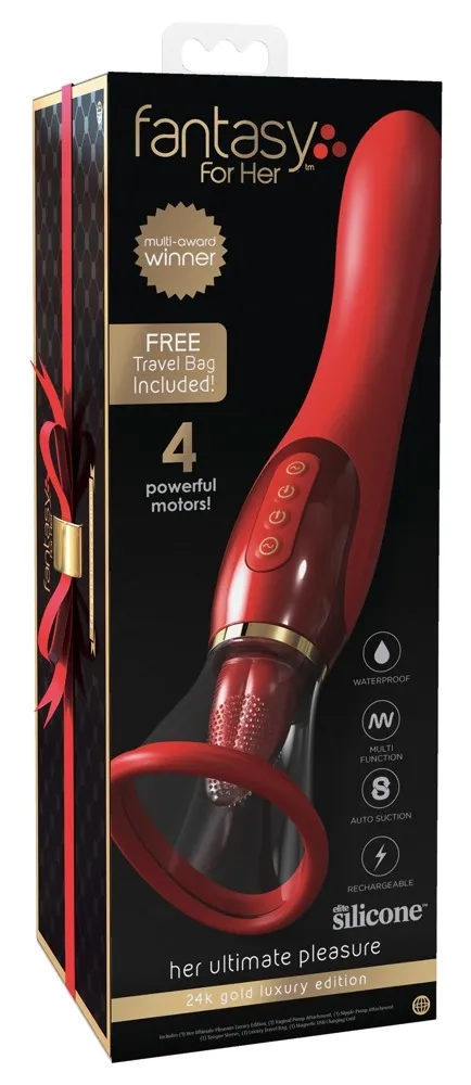 Tlakový stimulátor klitorisu Fantasy For Her Ultimate Pleasure 24K Gold, červený