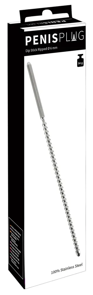 Dilatátor do močové trubice Mystim Dip Stick Ripped, nerezová ocel, 6 mm, 24 cm