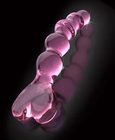 Skleněné dildo Icicles No. 43 s rukojetí ve tvaru srdce, růžové - obrázek 4