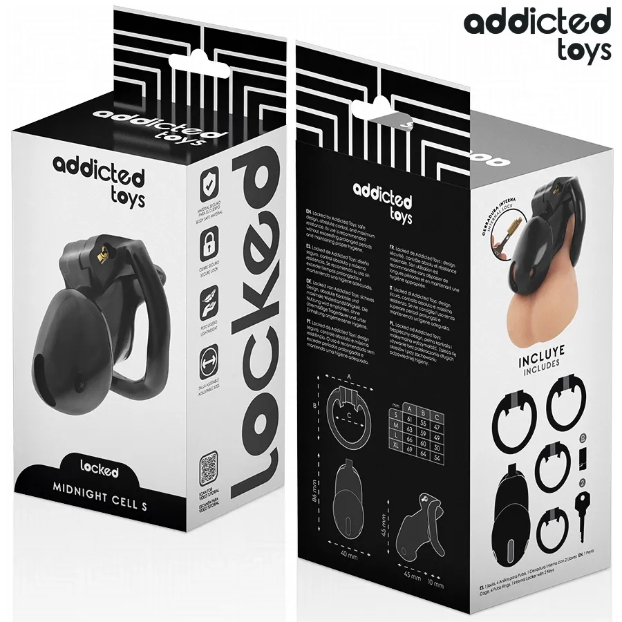 Klec cudnosti Addicted Toys Locked Midnight Cell, velikost S, černá - obrázek 6