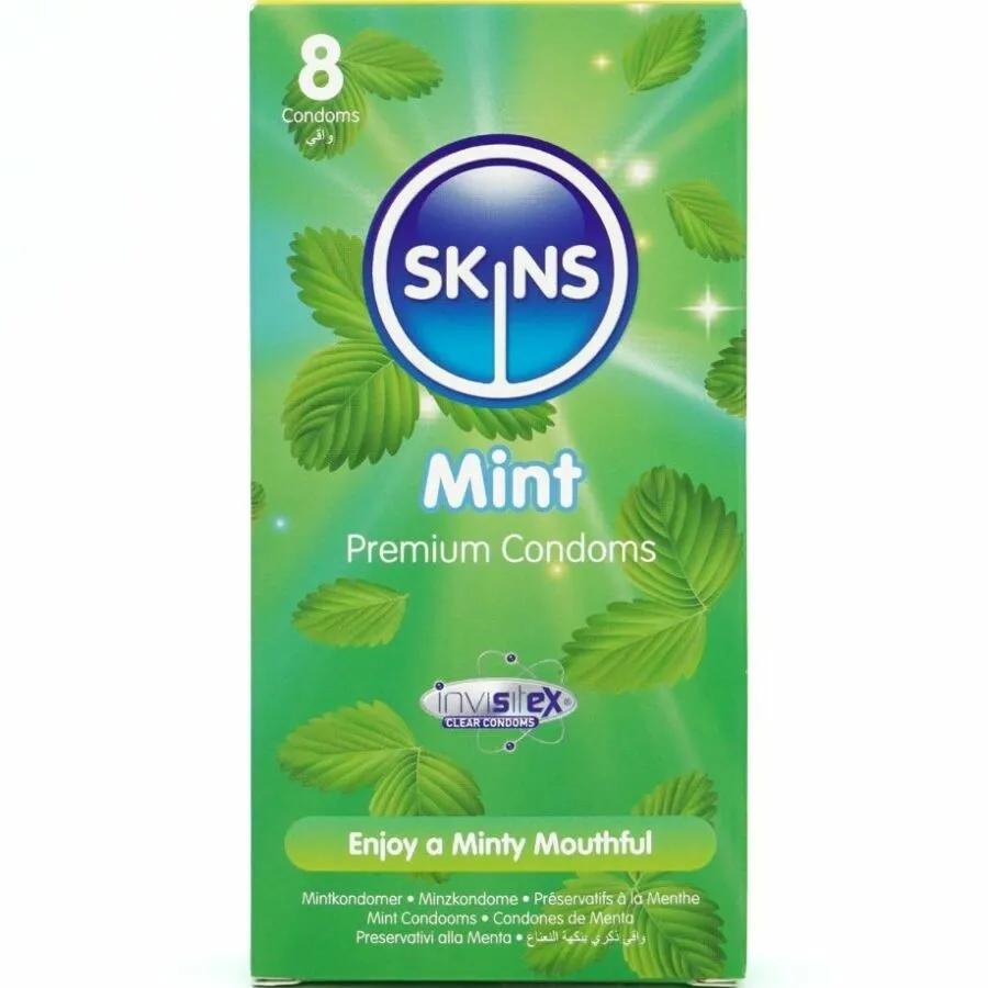 Kondomy Skins Mint s mátovou příchutí, 8 ks