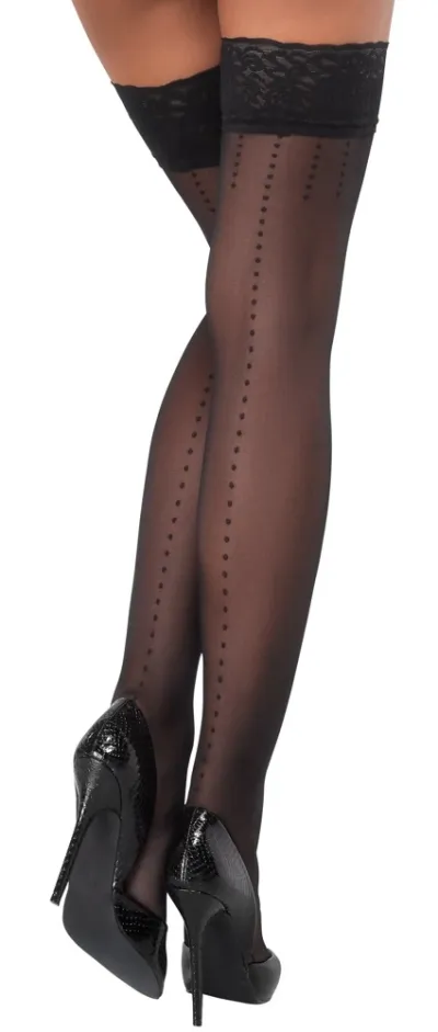 Samodržící punčochy Cottelli LEGWARE Dot 5, černé s puntíky, 20 DEN - obrázek 2