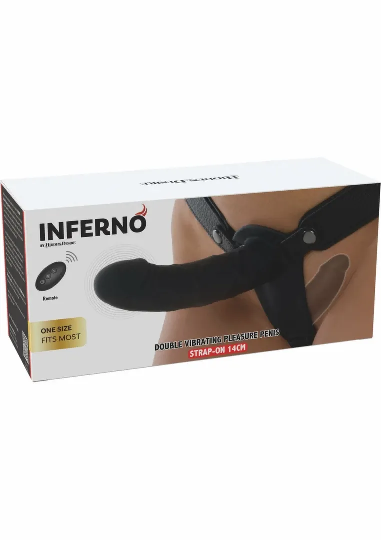Vibrační strap-on Inferno Double s dálkovým ovládáním, silikon, 14 cm, černý - obrázek 3