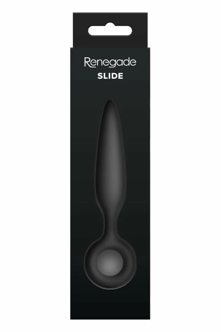 Anální kolík Renegade Slide s kroužkem na prst, štíhlý, silikon, černý, 12,7 cm