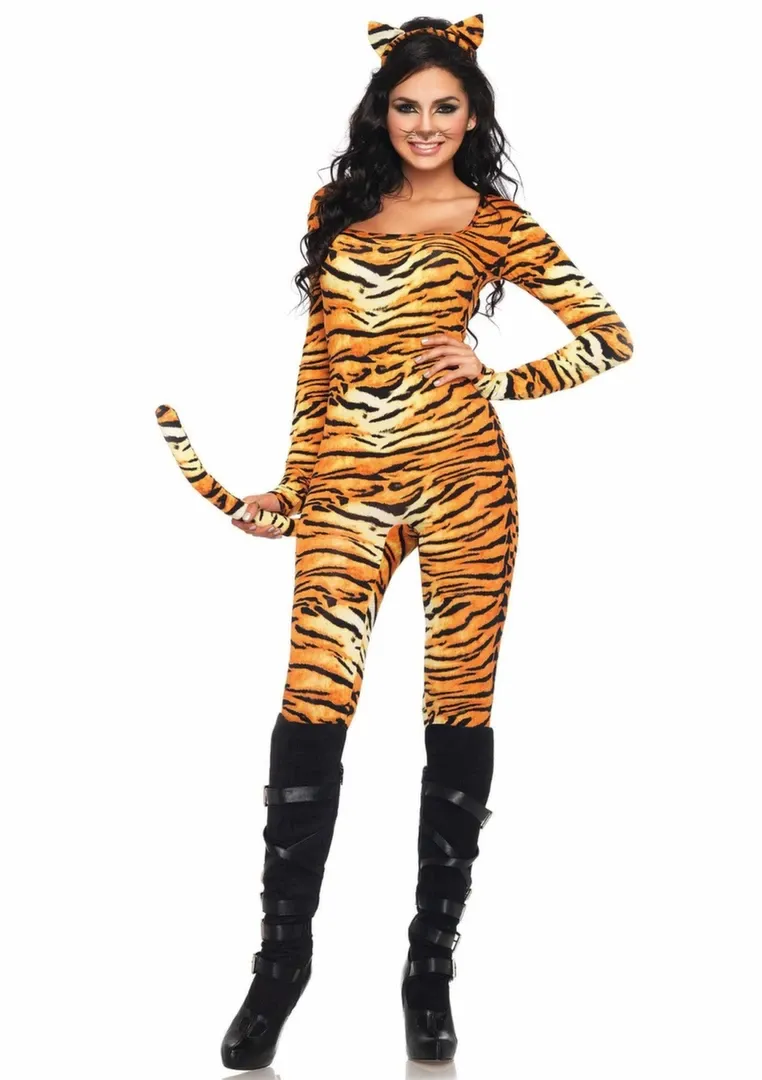 Kostým tygřice Leg Avenue Wild Tigress, catsuit s ocasem a ušima, univerzální - obrázek 2