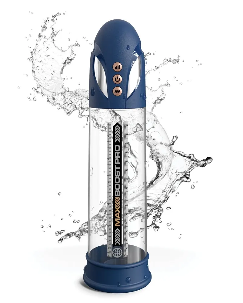 Automatická vakuová pumpa na penis Pump Worx Max Boost Pro Flow, modrá, 30,5 cm - obrázek 2