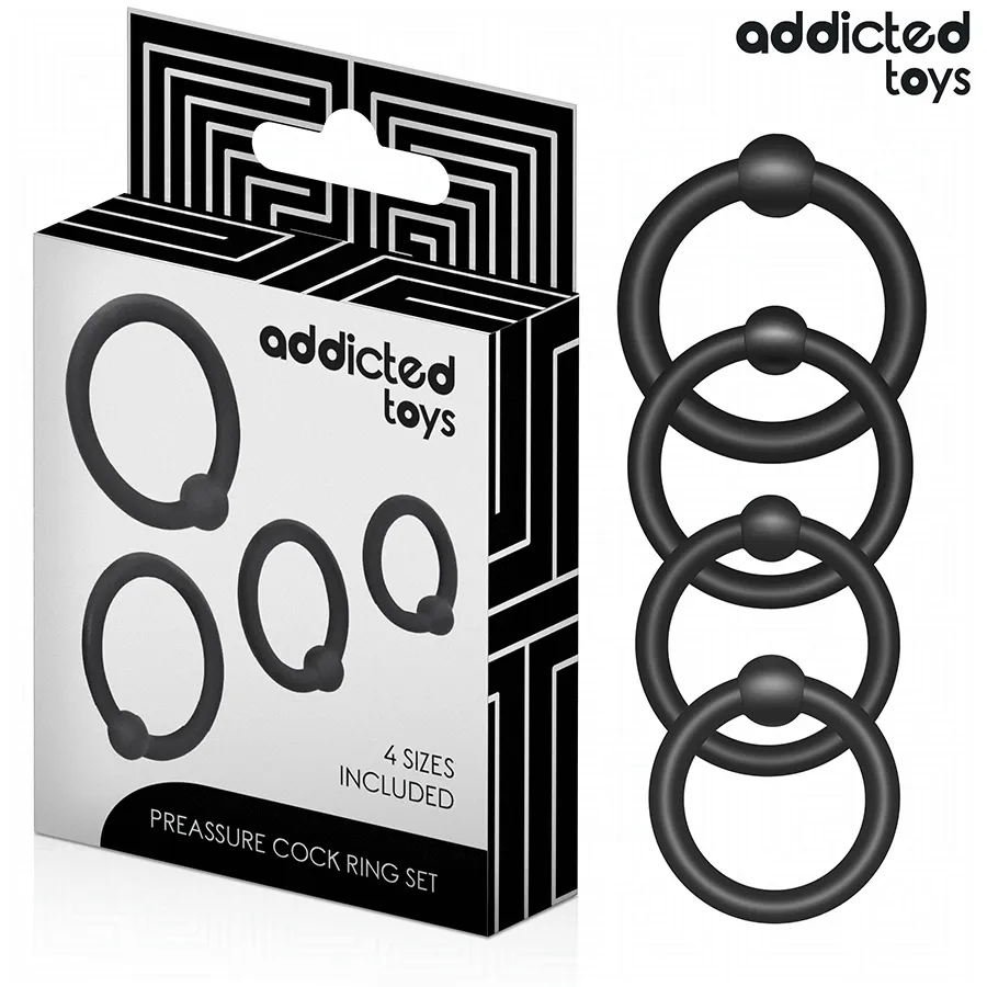Sada 4 silikonových erekčních kroužků Addicted Toys, černá