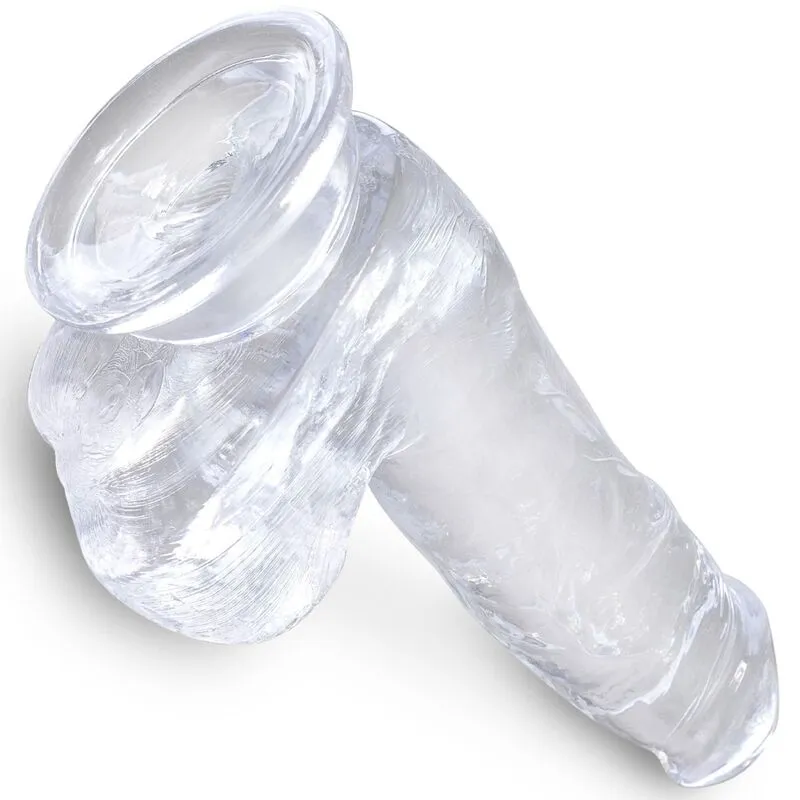 Průhledné realistické dildo King Cock Clear s varlaty a přísavkou, 13,5 cm - obrázek 4