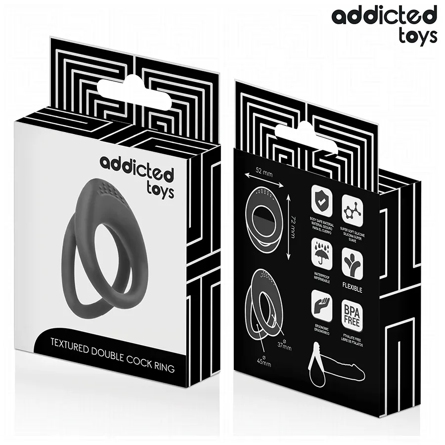 Dvojitý vroubkovaný erekční kroužek Addicted Toys, černý - obrázek 6