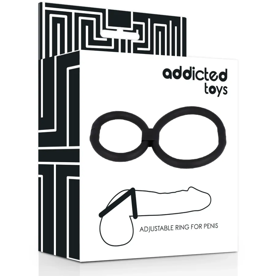 Dvojitý erekční kroužek Addicted Toys, silikonový, nastavitelný, černý - obrázek 3
