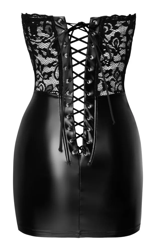 Mini šaty Noir Handmade Tube Dress, krajka a powerwetlook, šněrování, černé, S - obrázek 6