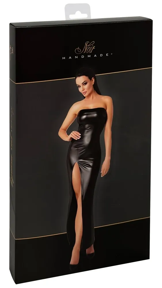 Dlouhé šaty Noir Handmade Orgia bez ramínek, powerwetlook, černé, L