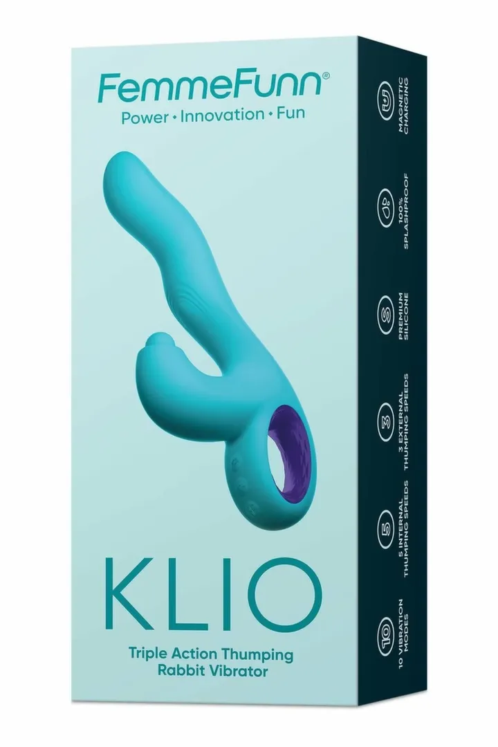 Rabbit vibrátor FemmeFunn Klio s poklepáváním, nabíjecí, tyrkysový, 21,3 cm