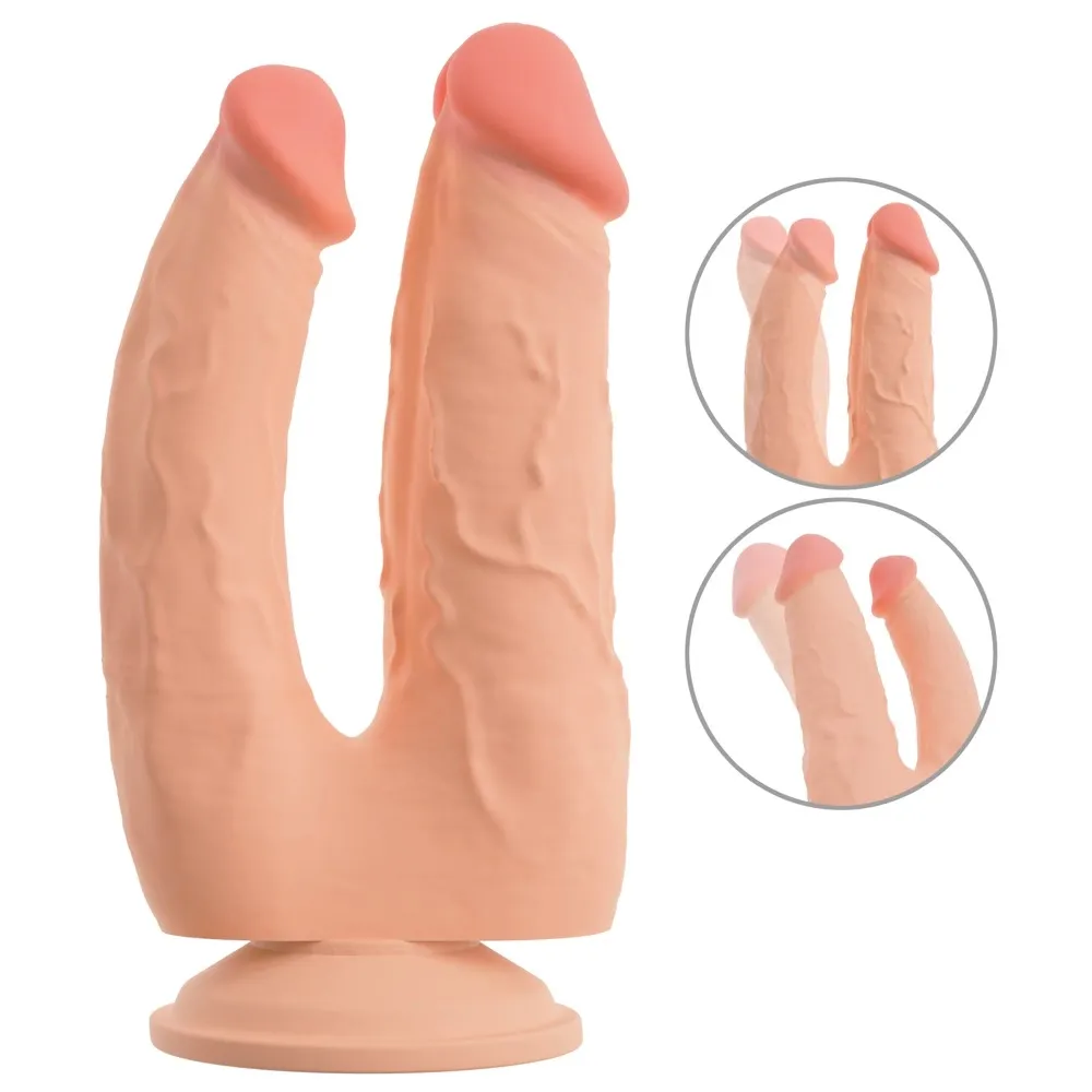 Dvojité dildo Nature Skin Bendable Double Penetrator s přísavkou, TPE, 20/19 cm - obrázek 2