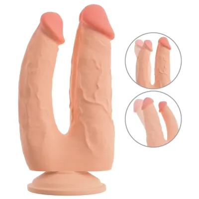 Dvojité dildo Nature Skin Bendable Double Penetrator s přísavkou, TPE, 20/19 cm - obrázek 2