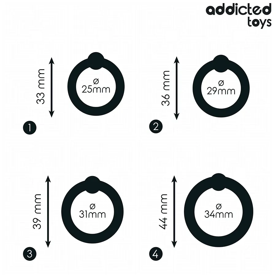 Sada 4 silikonových erekčních kroužků Addicted Toys, černá - obrázek 4