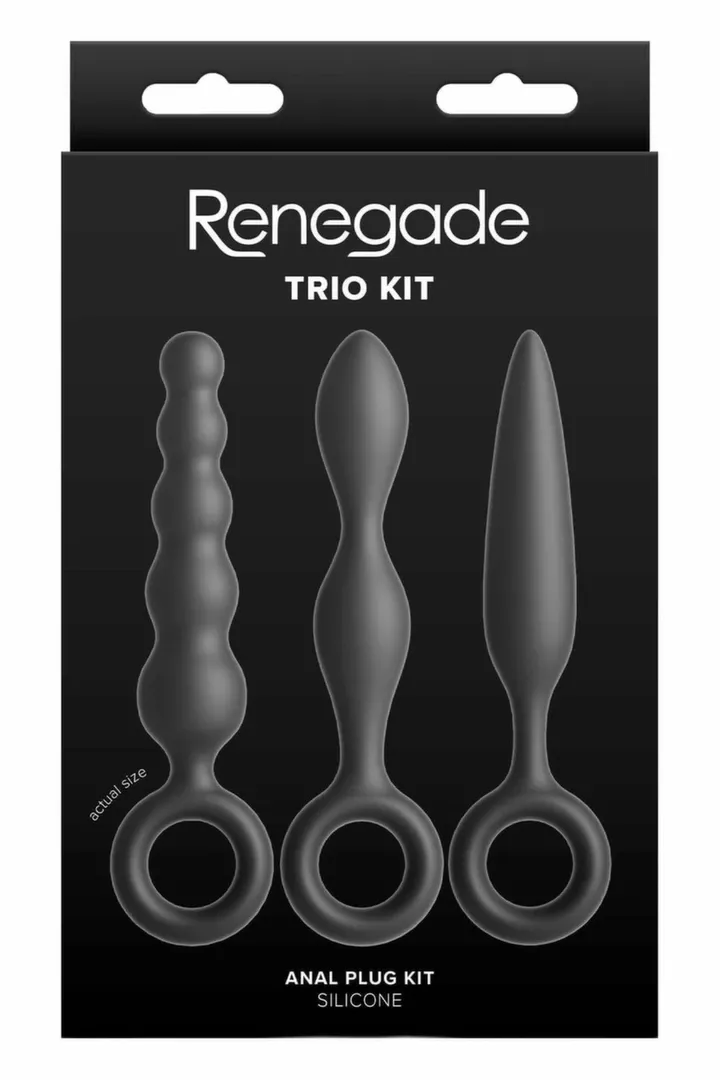 Sada análních kolíků Renegade Trio Kit s kroužky na prst, 3 ks, silikon, černá