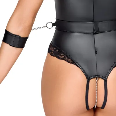 Body Cottelli Bondage bez rukávů s poutacím pásem, matné černé, S - obrázek 8
