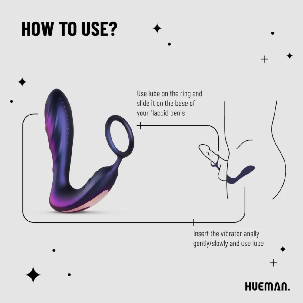 Anální vibrátor Hueman Black Hole s erekčním kroužkem, 10 režimů, silikon - obrázek 3