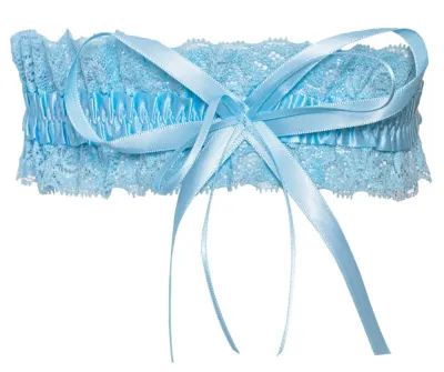 Krajkový podvazek Cottelli Accessories se saténovou mašlí, světle modrý, 5,5 cm - obrázek 3