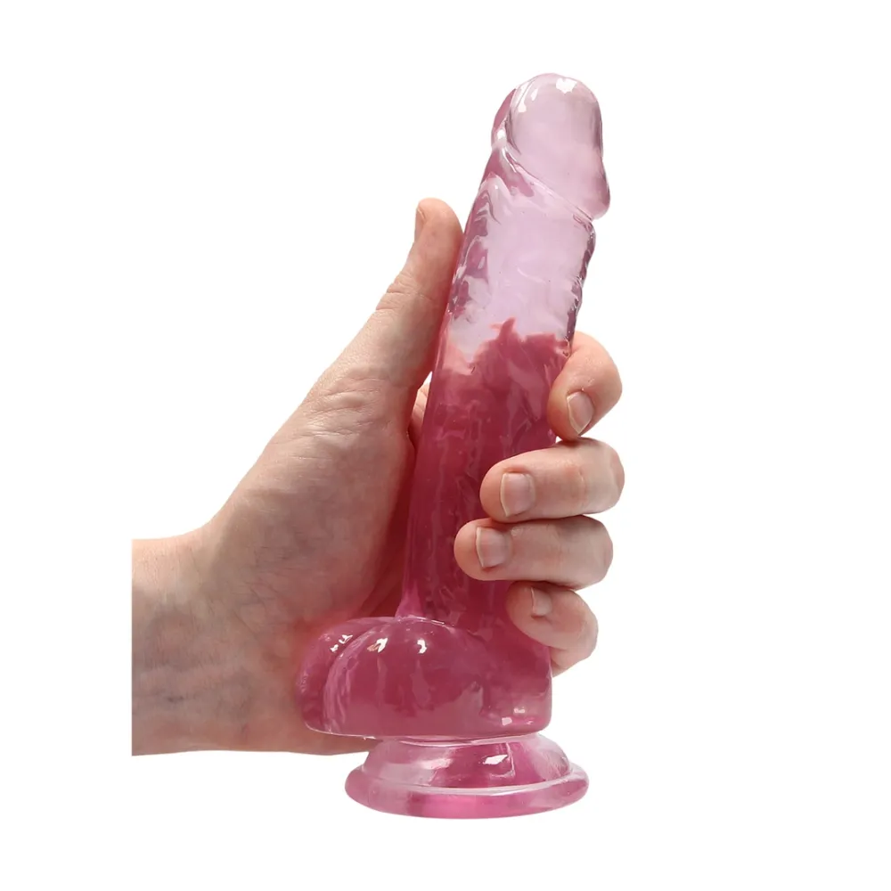 Realistické dildo s varlaty a přísavkou RealRock Crystal Clear 7", průhledné - obrázek 7