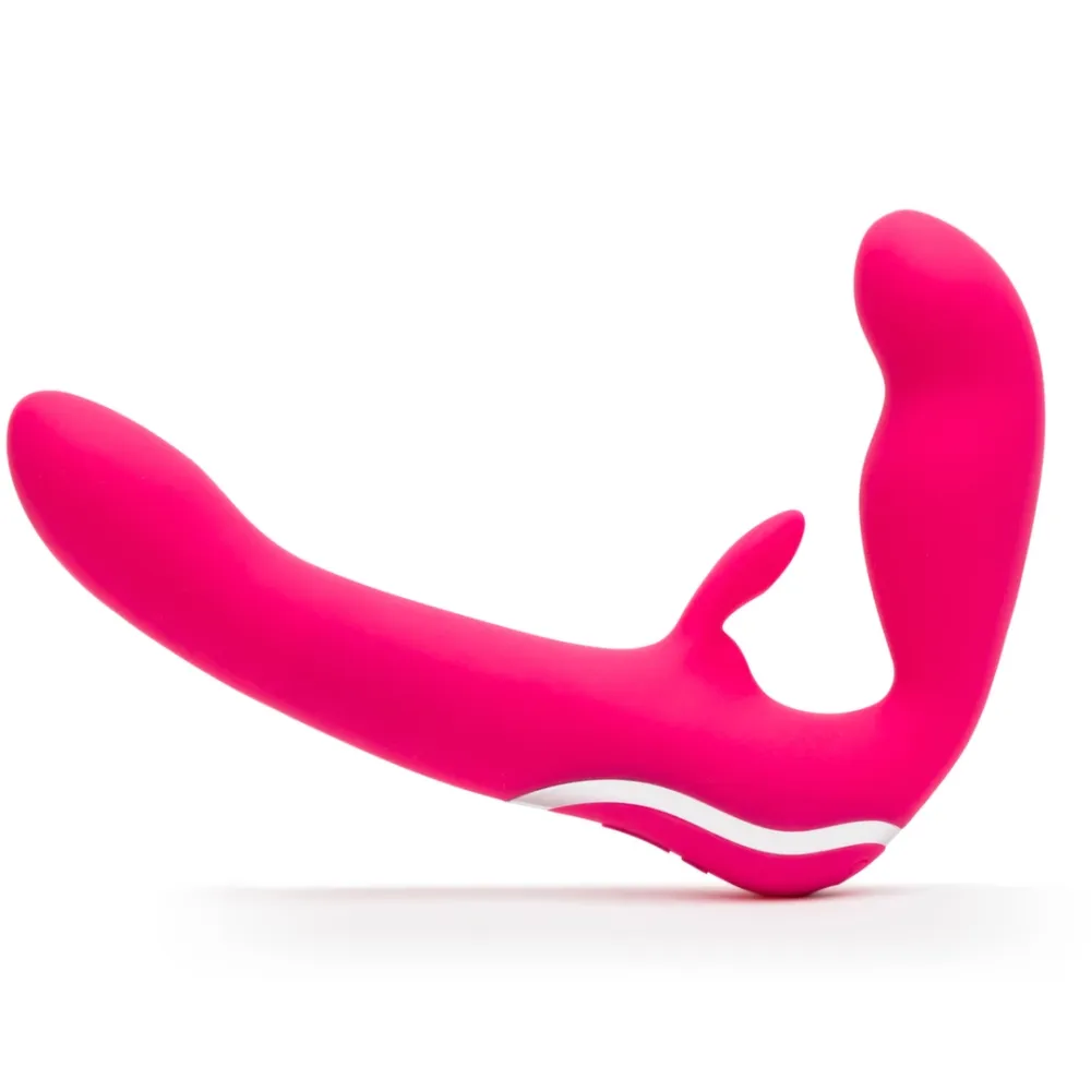Vibrační strap-on bez postroje Happy Rabbit, 15 režimů, silikonový, růžový - obrázek 2
