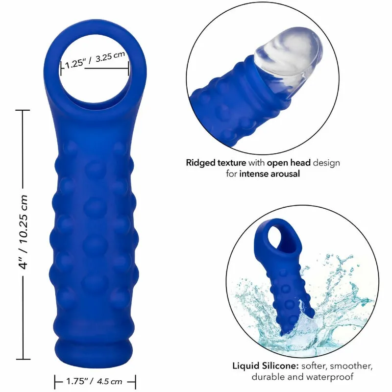 Návlek na penis s kuličkami CalExotics Admiral, tekutý silikon, modrý - obrázek 4