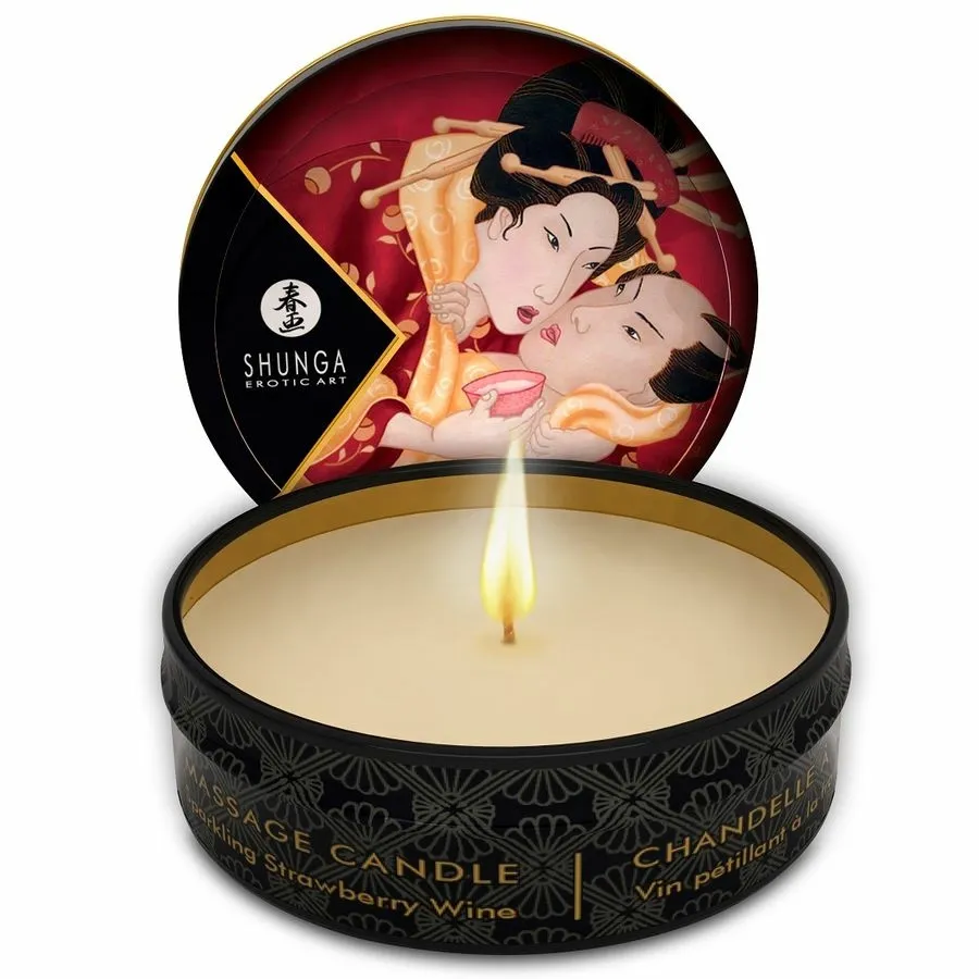 Masážní svíčka Shunga Mini Caress by Candlelight, jahody a cava, 30 ml