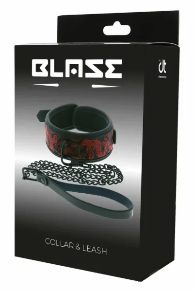 Obojek s vodítkem Dream Toys Blaze Deluxe, nastavitelný, s výšivkou, černý