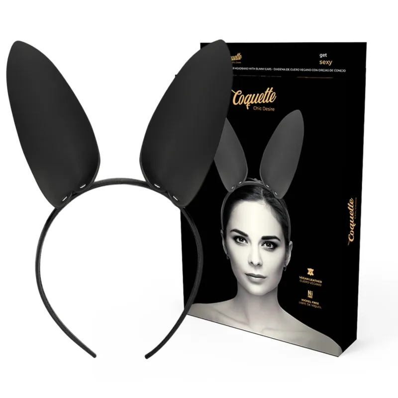 Čelenka s králičími oušky Coquette Chic Desire, černá, veganská kůže