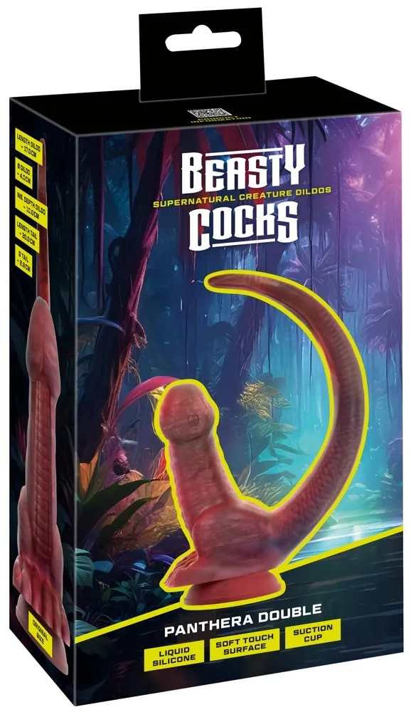Oboustranné fantasy dildo Beasty Cocks Panthera Double s přísavkou, silikon, 47 cm