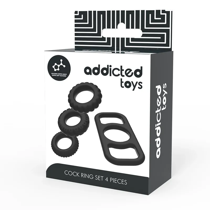 Sada erekčních kroužků Addicted Toys, 4 kusy, silikonová, černá - obrázek 7