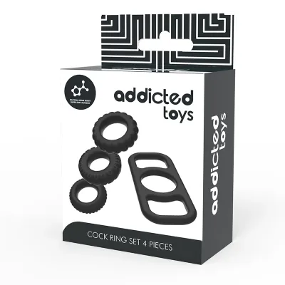 Sada erekčních kroužků Addicted Toys, 4 kusy, silikonová, černá - obrázek 7