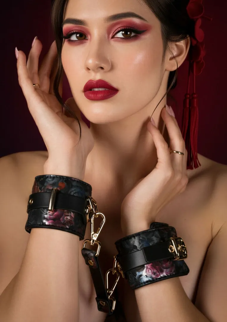 Pouta na zápěstí GEISHA Floral Jacquard, veganská kůže, saténová podšívka - obrázek 7