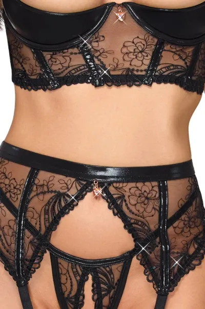 Komplet Cottelli LINGERIE, podprsenka s polovičními košíčky, wetlook a flitry, černý, 75B/S - obrázek 4