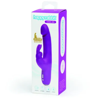Rabbit vibrátor Happy Rabbit Realistic Slimline, nabíjecí, fialový - obrázek 6