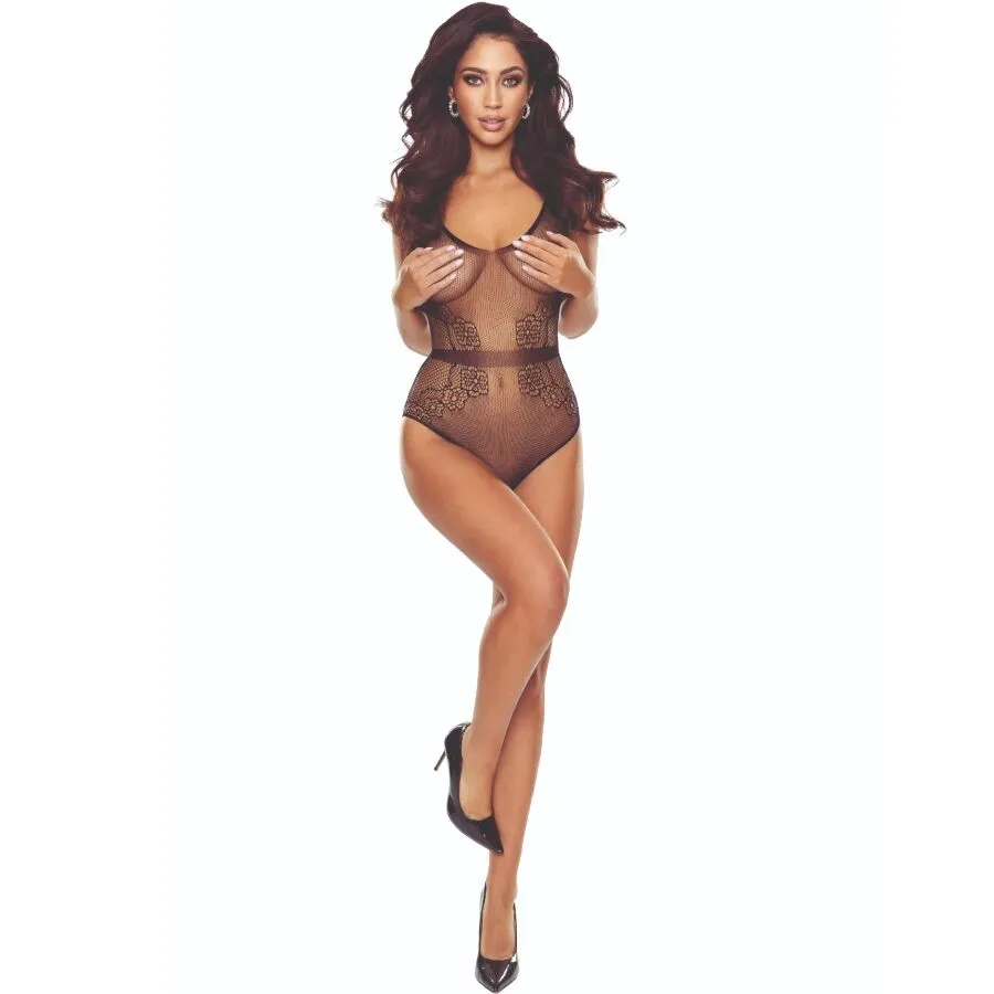 Bodystocking PASSION BS115 s mřížkovým vzorem, černý