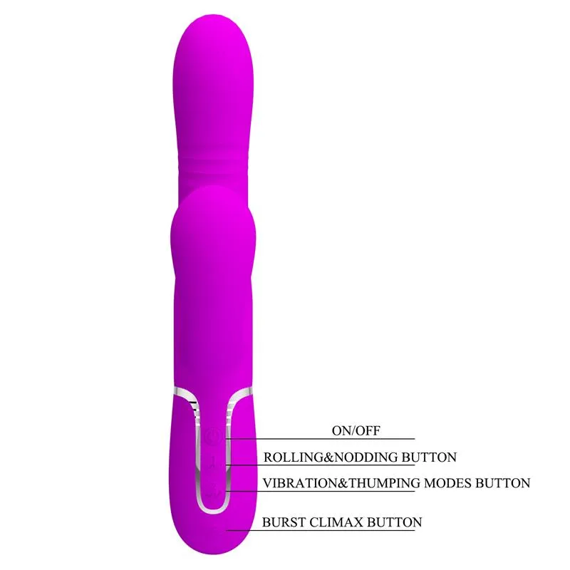 Multifunkční rabbit vibrátor na bod G Pretty Love s přirážením, fuchsiový - obrázek 9